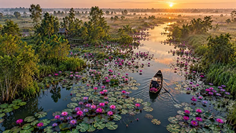 Cảnh đẹp du lịch sinh thái rừng tràm và đồng hoa súng Đồng Tháp Mười Long An